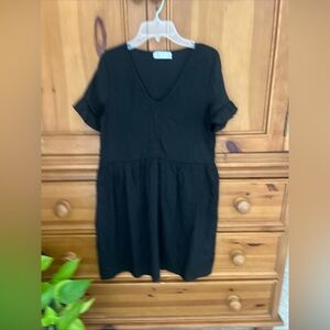 Cupshe Black V-neck Ruffled Short Sleeve Baby Doll Mini Lightweight Dress Sz M